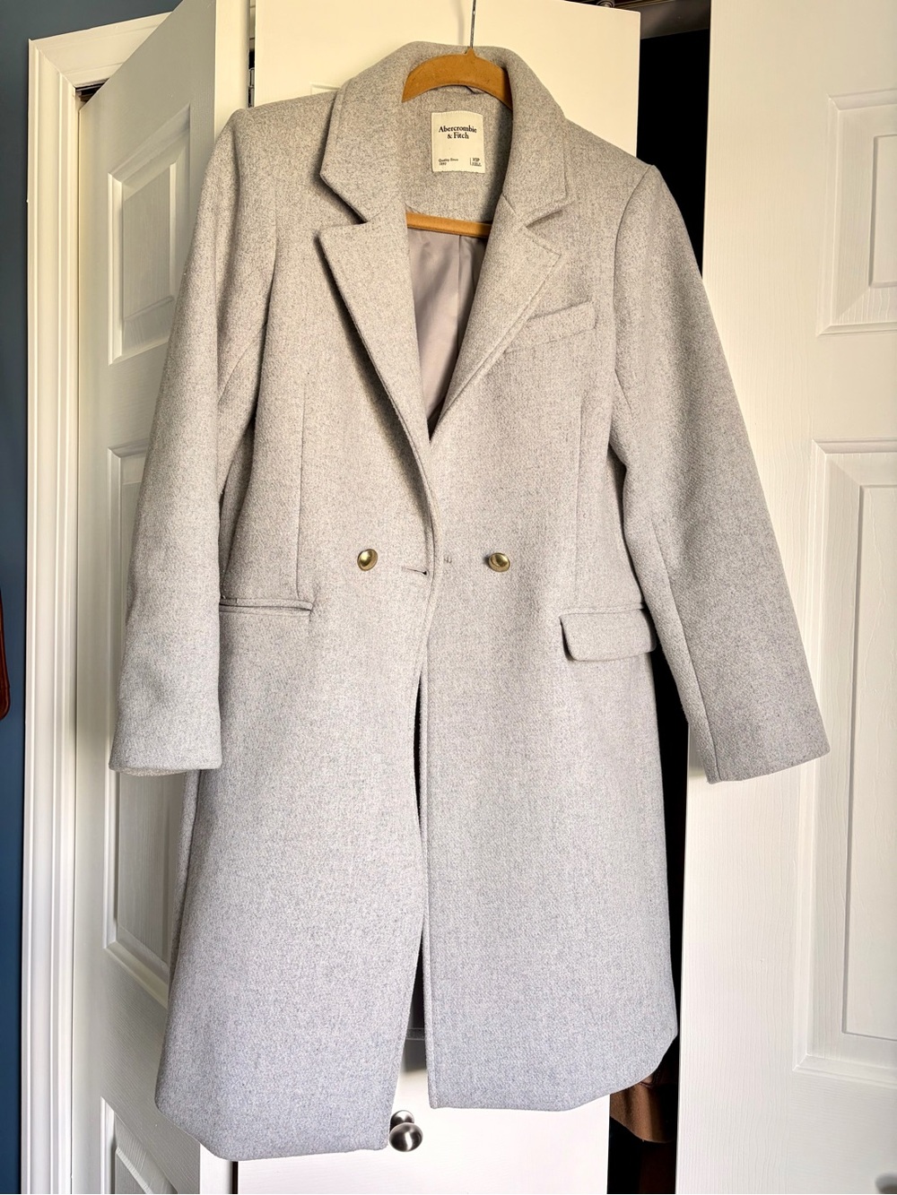 Abercrombie & Fitch Light Gray Wool-Blend Double-Breasted Trench Coat XSP